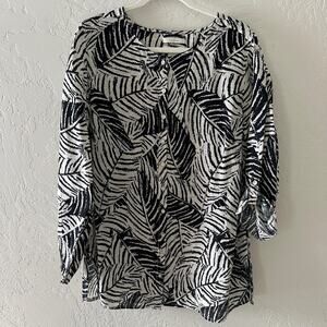 CYNTHIA ROWLEY | 100% Linen Palm Leaf Button Front Tunic Womens Plus Size 1X Top